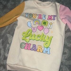 Girls Lucky Charm Kids Sweatshirt Dress - Cream, Pink, Yellow